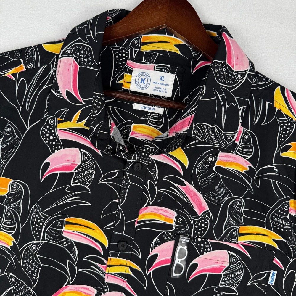 NEW Hurley Beach‎ Beaks Woven Shirt Mens XL AOP Toucan Bird Island Tropical